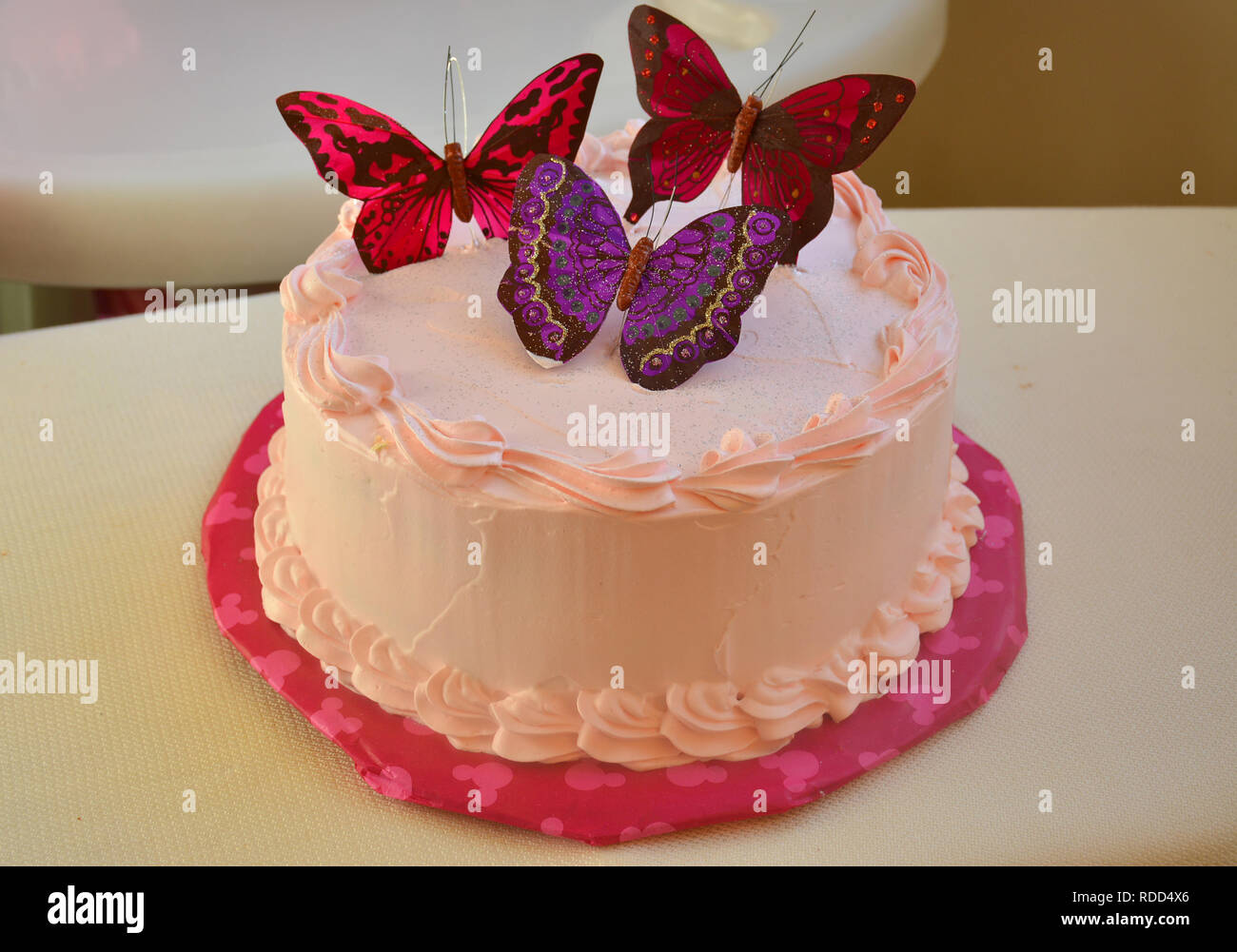 Gâteau décoré aux couleurs vives avec de doux papillons. Gâteau d'anniversaire Banque D'Images