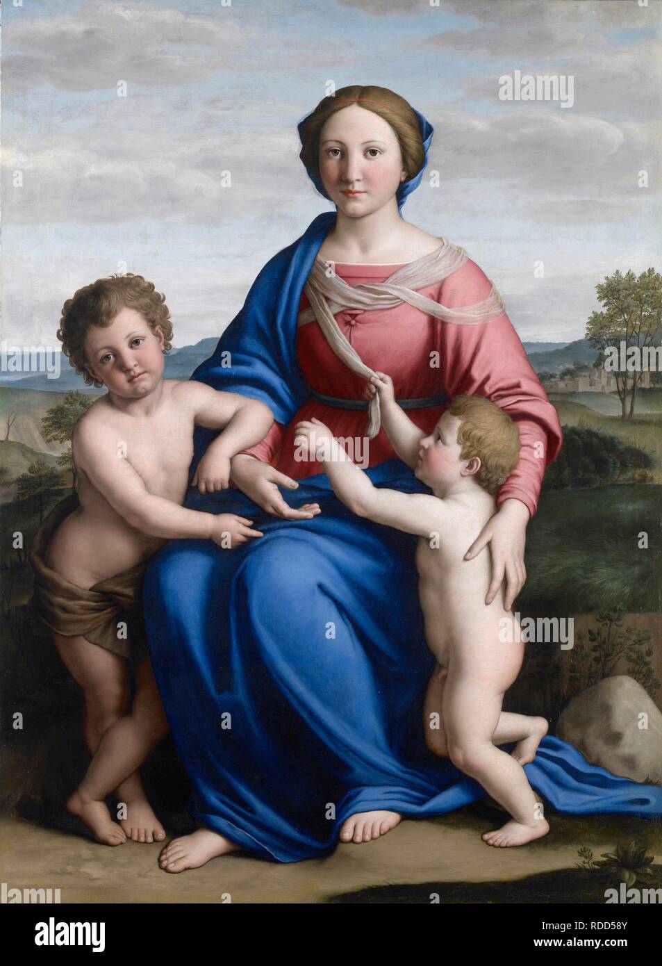 La Vierge et l'Enfant Jésus avec Saint Jean le Baptiste comme un garçon. Musée : Musei Civici di Arte e storia, Brescia. Auteur : SASSOFERRATO. Banque D'Images