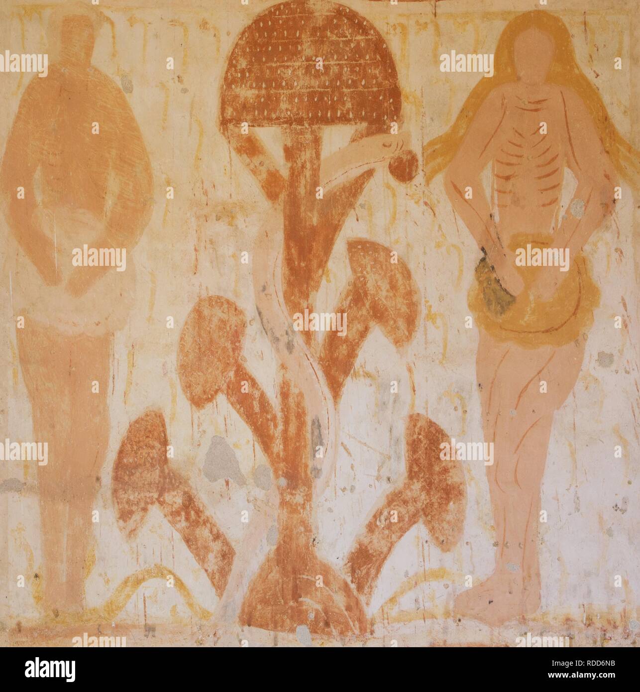 La Tentation et le Péché Original : Adam, Eve et le serpent. Musée : Chapelle de Plaincourault, Merigny. Auteur : anonyme. Banque D'Images