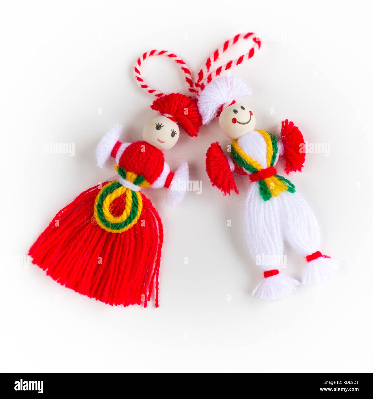 Le Martenitsa bulgare printemps signe sur fond blanc Banque D'Images