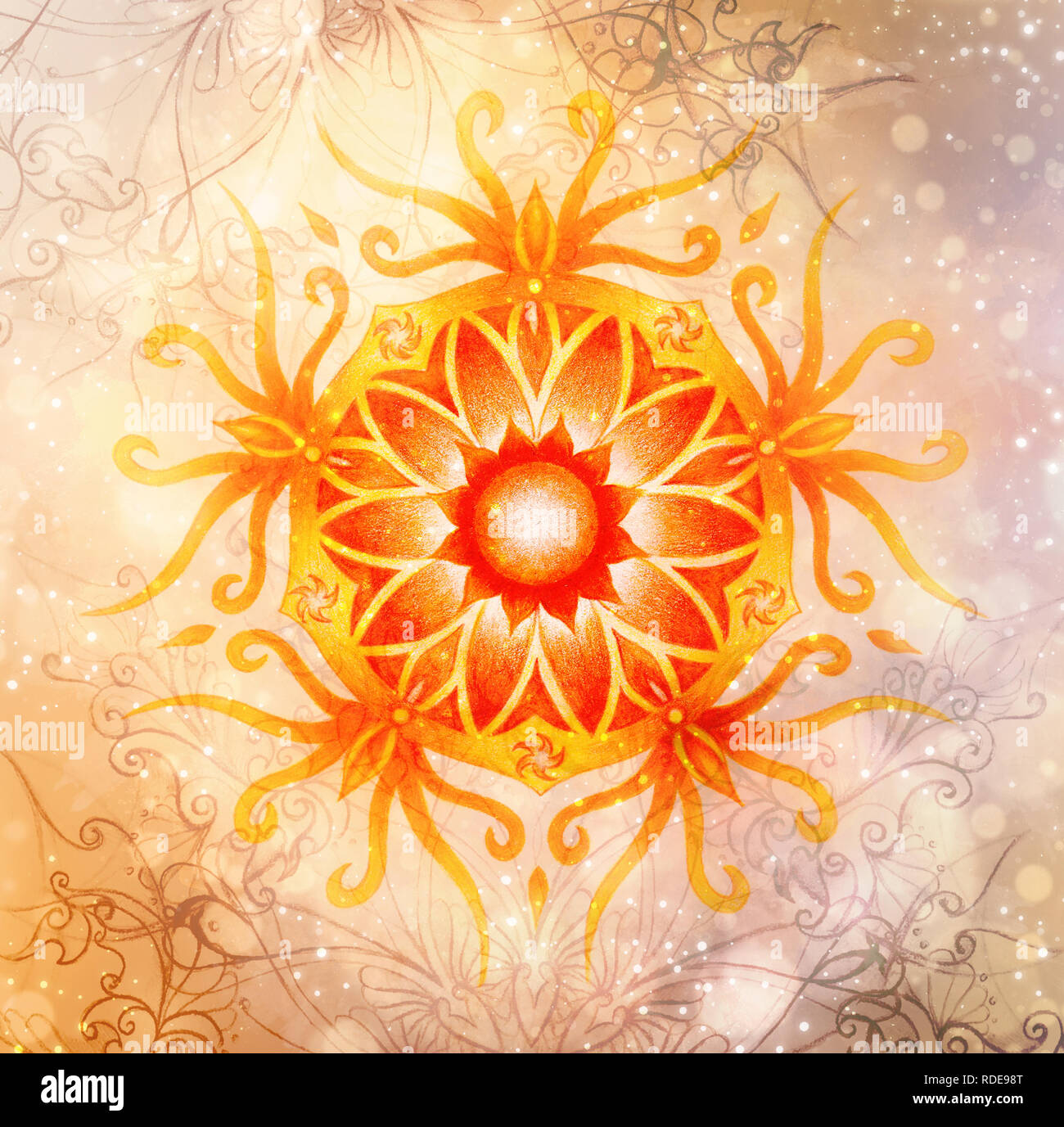 Ornement couleur mandala et doucement contexte aquarelle brouillée. Chakra sacré. Banque D'Images