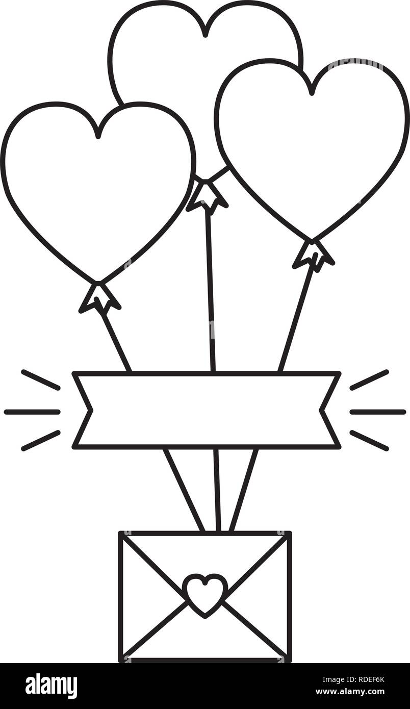 Enveloppe avec cœur et hélium ballons Illustration de Vecteur