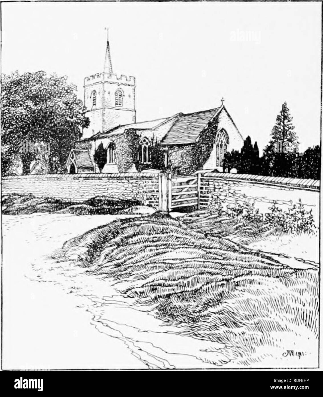 . L'histoire de Victoria le comté d'Hertford. L'histoire naturelle. Une histoire de l'Hertfordshire avait je fille Mary." Le propriétaire subséquent arc pas connus. Michael William Balfe, les Irlandais com- poser, est dit avoir résidé à Rowney pendant un moment, et d'avoir y est décédé en 1870." c'est maintenant la résidence de M. James Henry Dugdale, J.P. L'église paroissiale de ST". NICHOLAS CHURCH se trouve à l'ouest du village, et est composée d'un chœur, la nef, bas-côté sud, porche et du sud tour ouest." Il est construit de pierres de silex avec des pansements en pierre ; les fondations. Les toits sont en tuiles tov. Banque D'Images