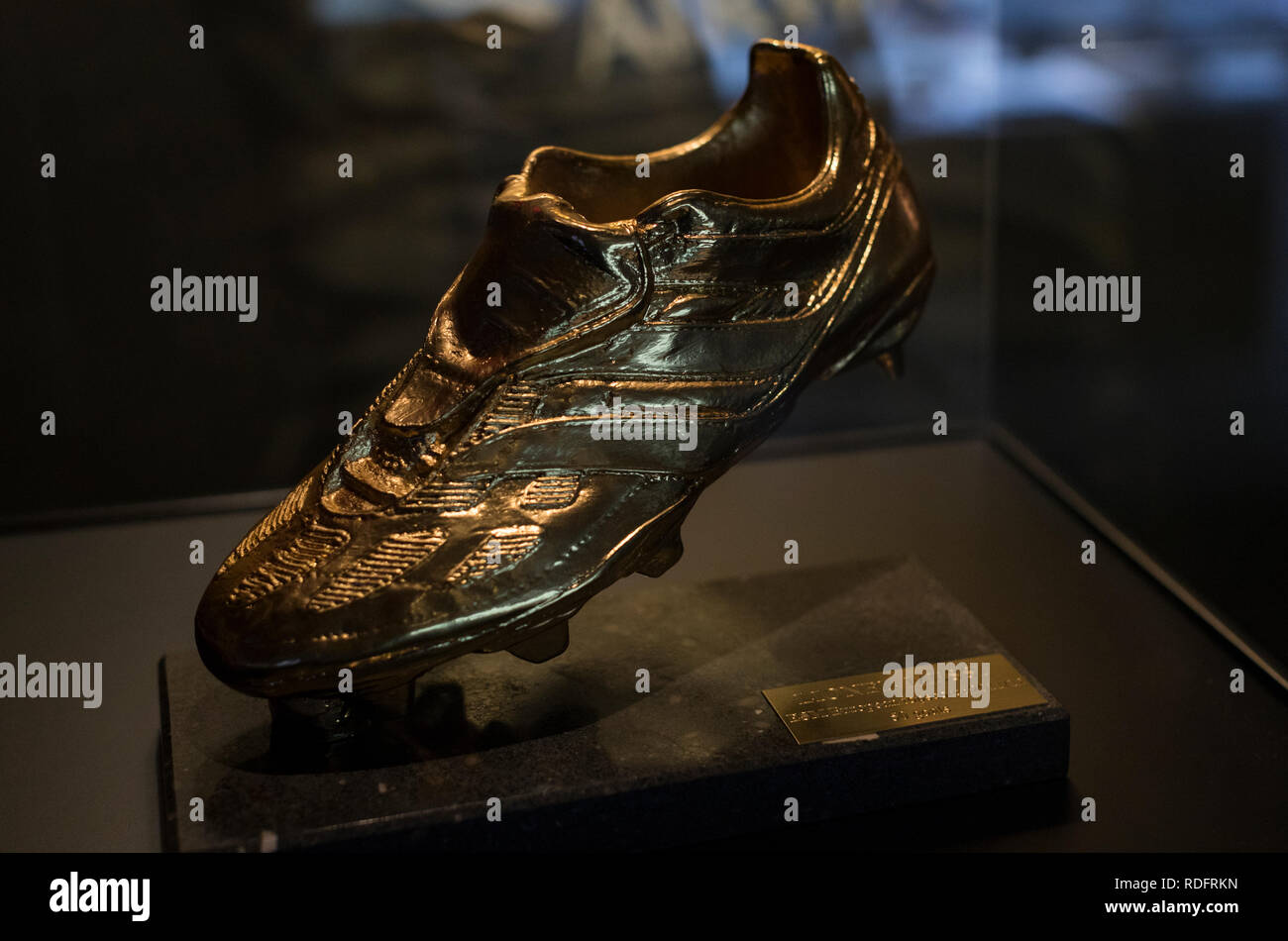 Barcelone, Espagne - 12 janvier 2018 : Le musée de trophées des coupelles et des bourses de l'équipe de FC Barcelone dans le Camp Nou. Banque D'Images