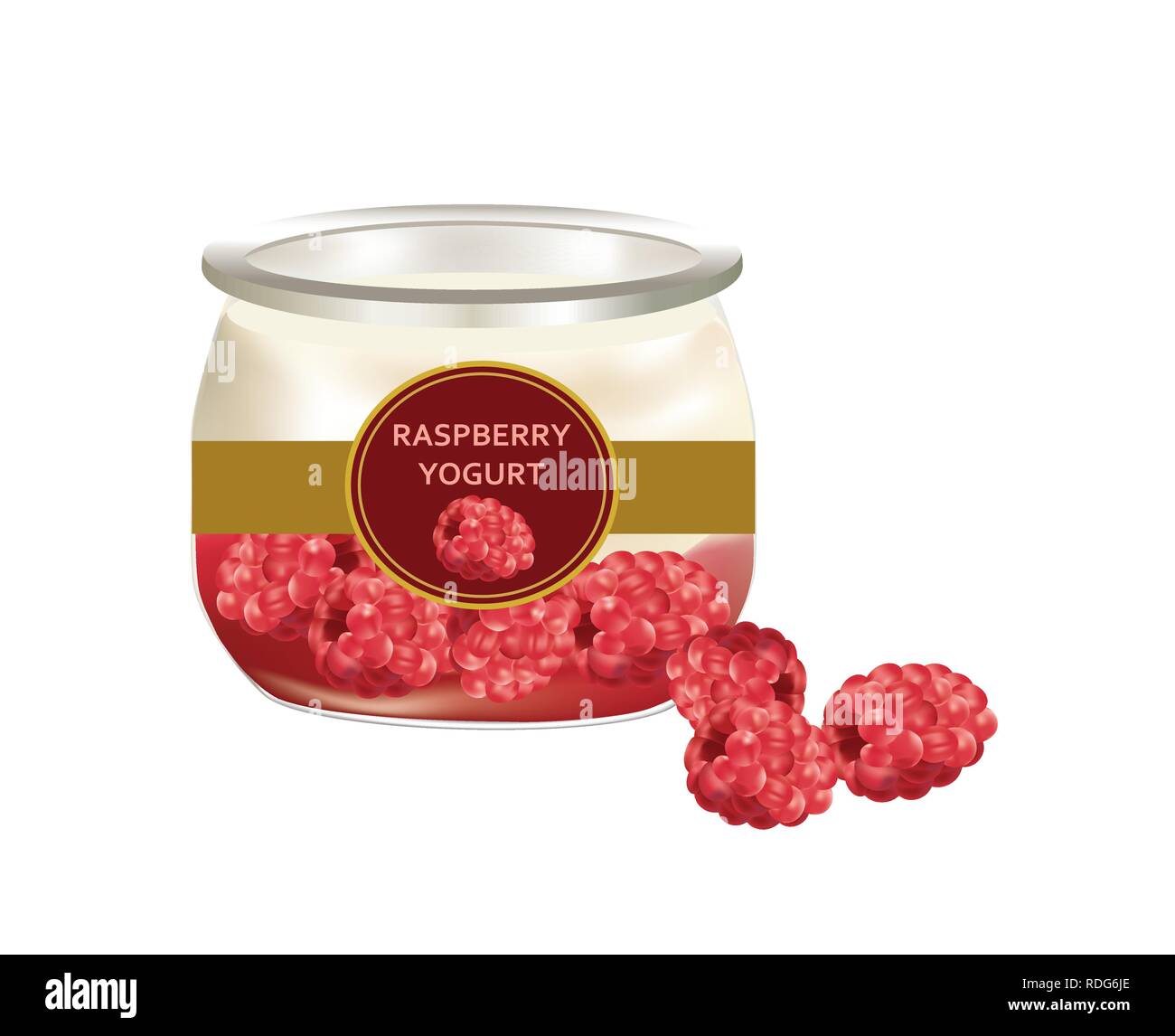 Yaourt naturel avec les framboises dans un bocal en verre Illustration de Vecteur