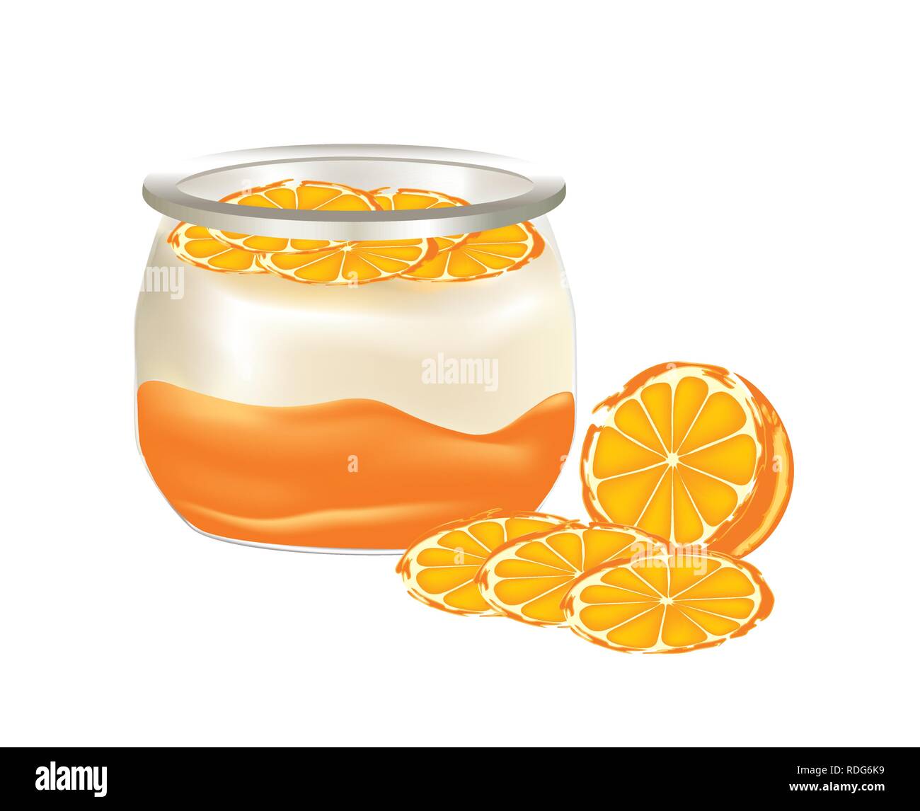Yogourt nature avec des oranges dans un bocal en verre Illustration de Vecteur
