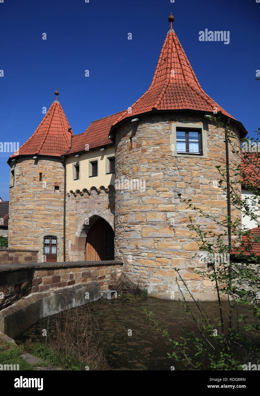 Porte de l'ouest dans la région de Volkach, district de Kitzingen, Basse Franconie, Bavière Banque D'Images