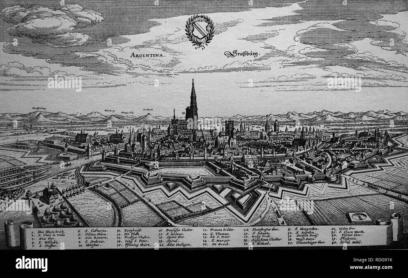 Strasbourg, France, dans le 17e siècle, gravure sur acier historique Banque D'Images