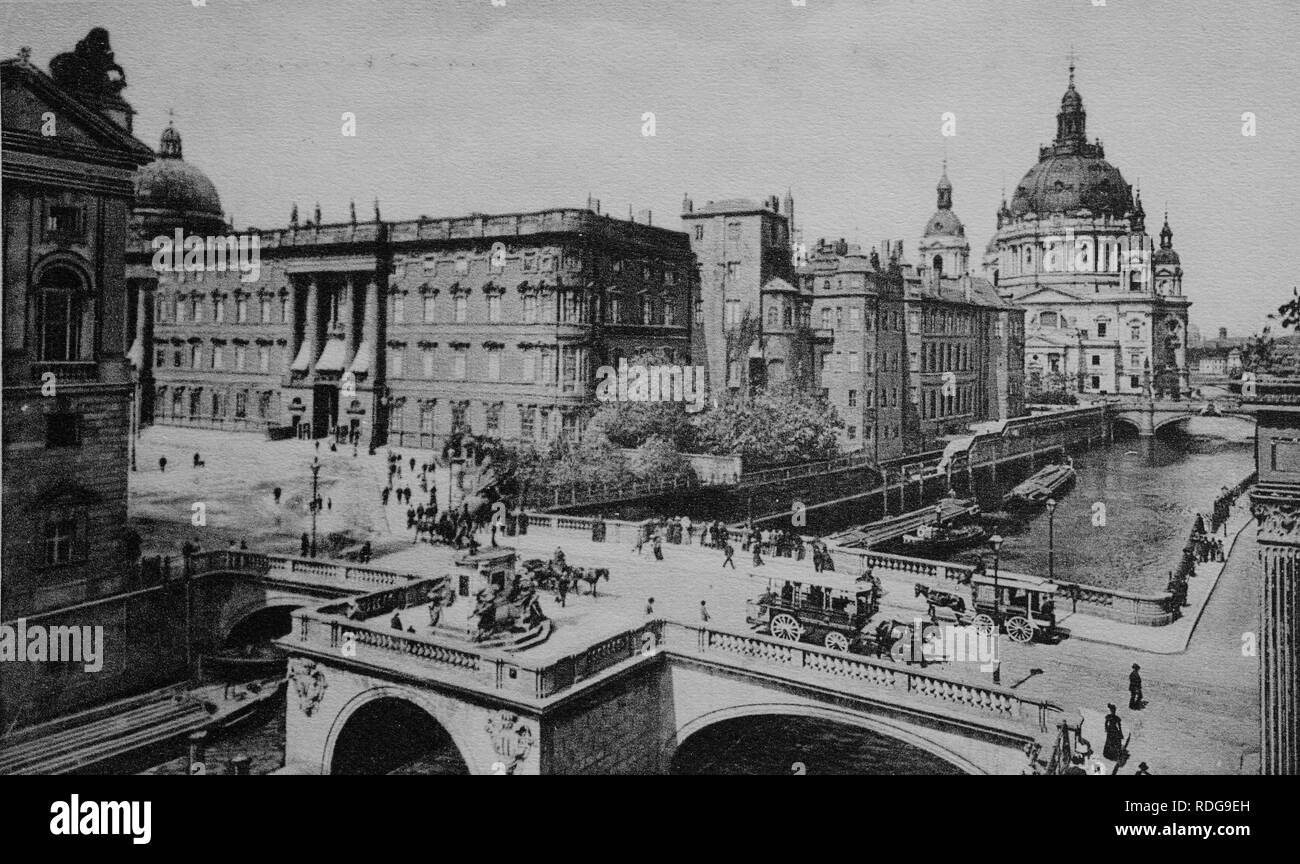 Kurfuerstenbruecke électeur Bridge, Château Impérial Palace et la cathédrale de Berlin, Berlin, vers 1899 Photo de l'historique Banque D'Images