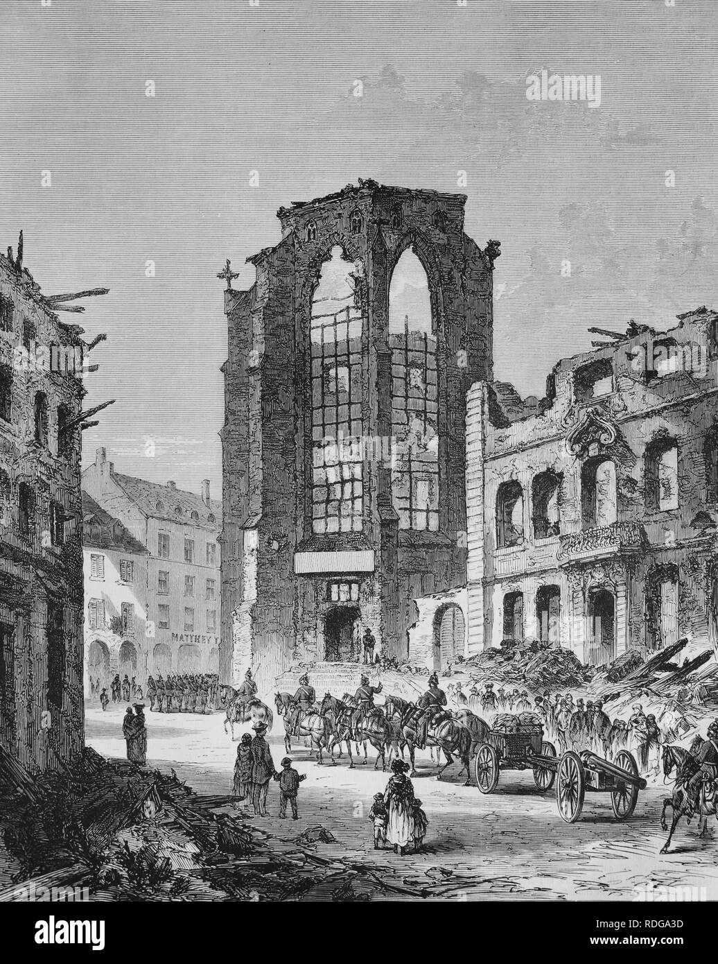 La bibliothèque détruite, à Strasbourg en 1870, Illustrierte Kriegschronik 1870 - 1871, Illustrated War Chronicle - 1870 Banque D'Images