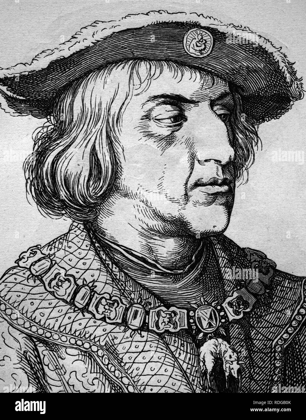 Maximilien I de Habsbourg, Empereur du Saint Empire Romain, 1459 - 1519, l'illustration historique, portrait, 1880 Banque D'Images