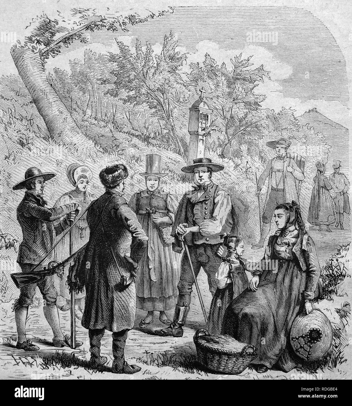Les résidents de la Forêt Noire le port des costumes traditionnels, l'Allemagne, l'illustration historique, 1877 Banque D'Images