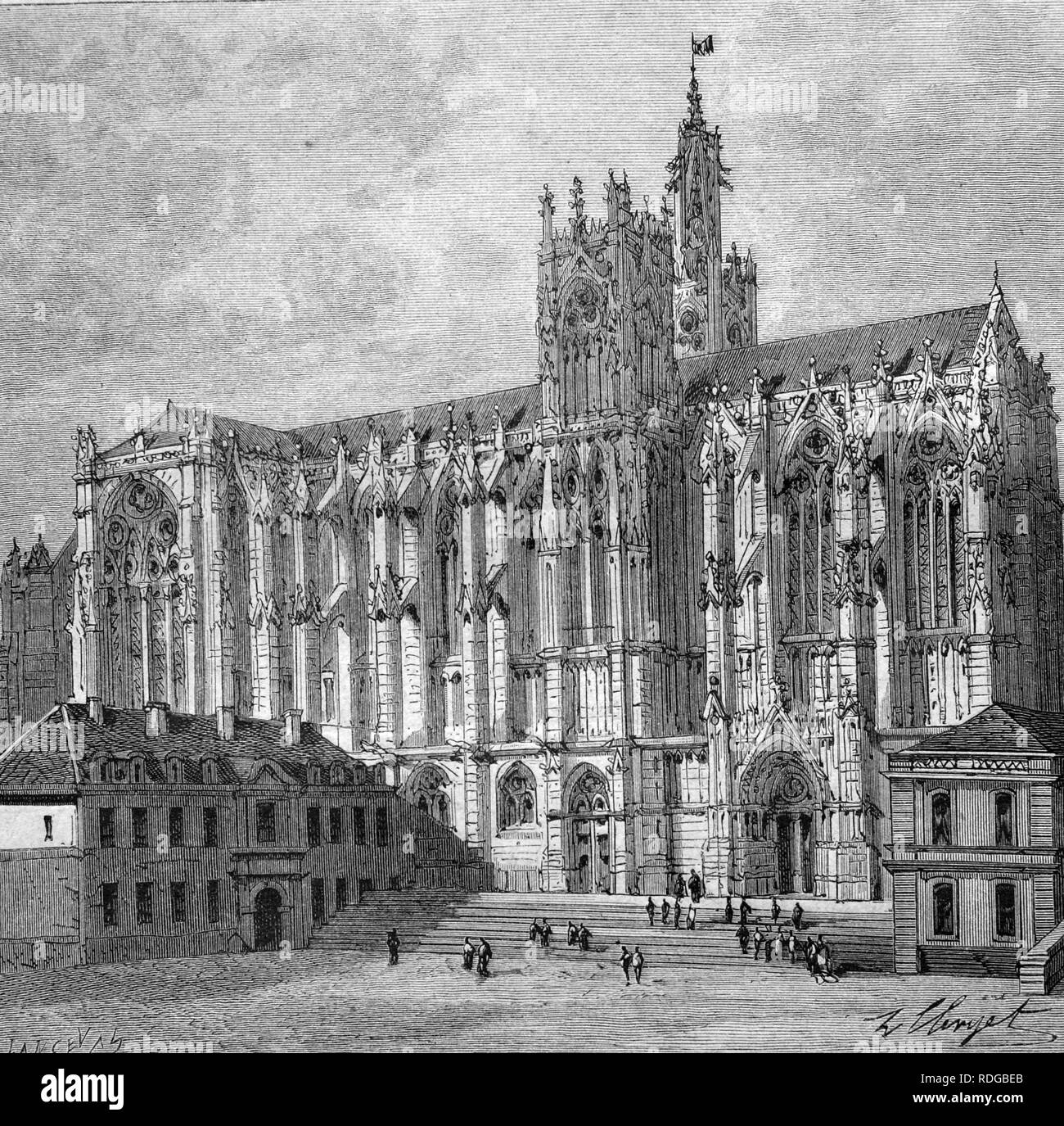 La Cathédrale de Metz, la cathédrale Saint-Étienne, France, illustration historique, 1877 Banque D'Images