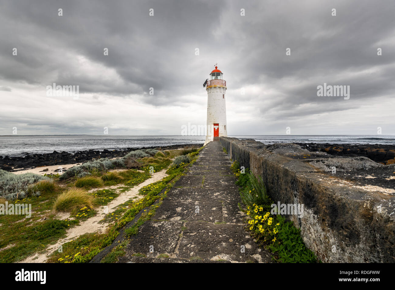 Port Fairy phare sur l'île Griffith. Banque D'Images