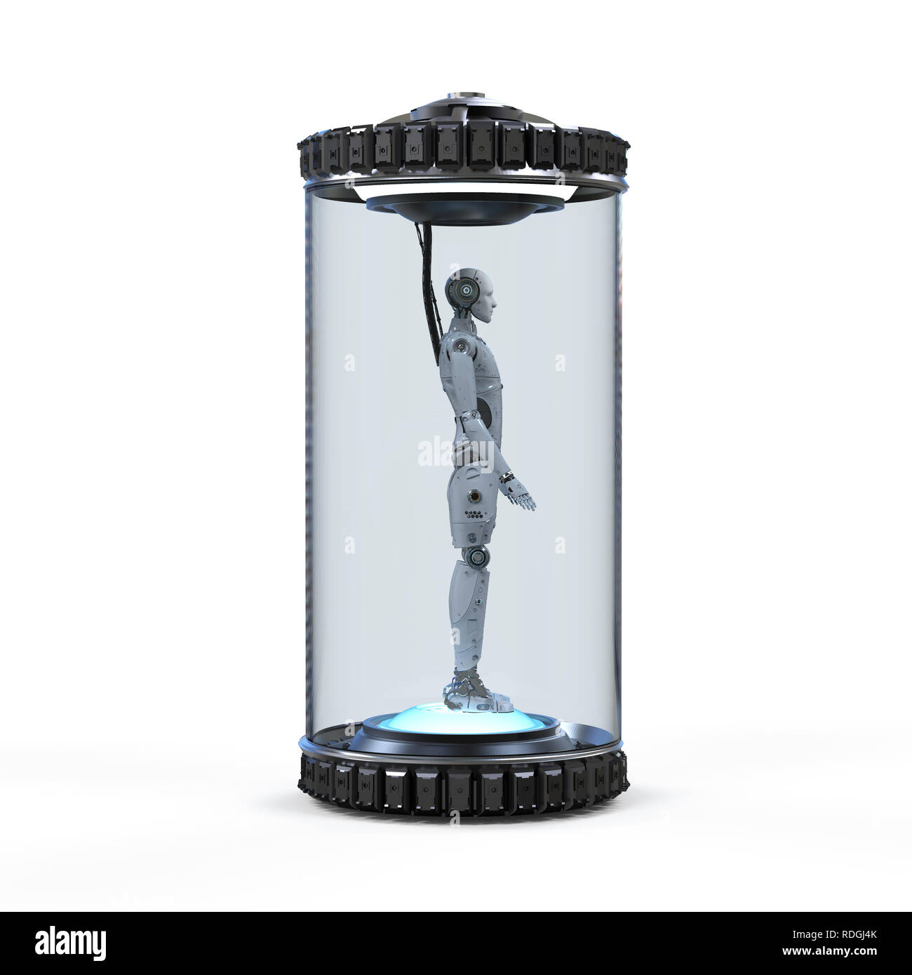 Concept de développement de l'intelligence artificielle avec rendu 3D robot en capsule de verre Banque D'Images