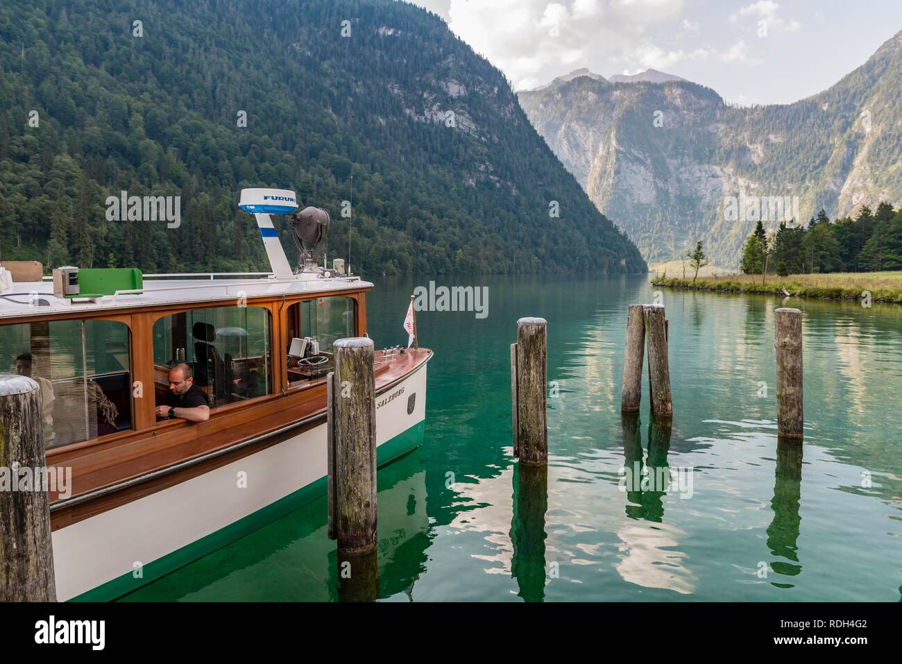 Débarcadère St Bartholomä, Königssee, le parc national de Berchtesgaden, Berchtesgadenener Terre, Haute-Bavière, Bavière Banque D'Images