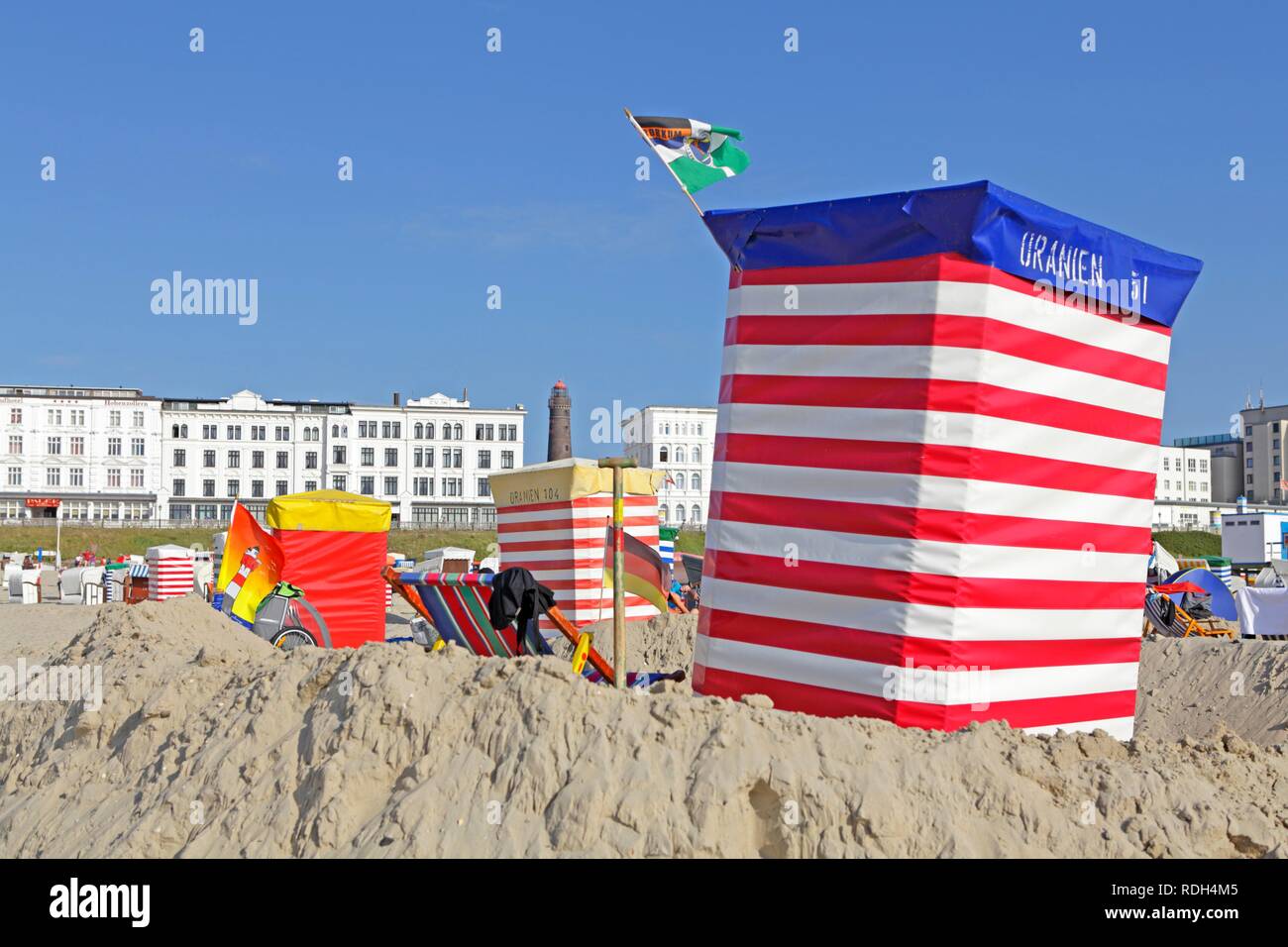 Plage principale, l'île de Borkum, une île de la Frise orientale, l'Est de la Frise, Basse-Saxe Banque D'Images