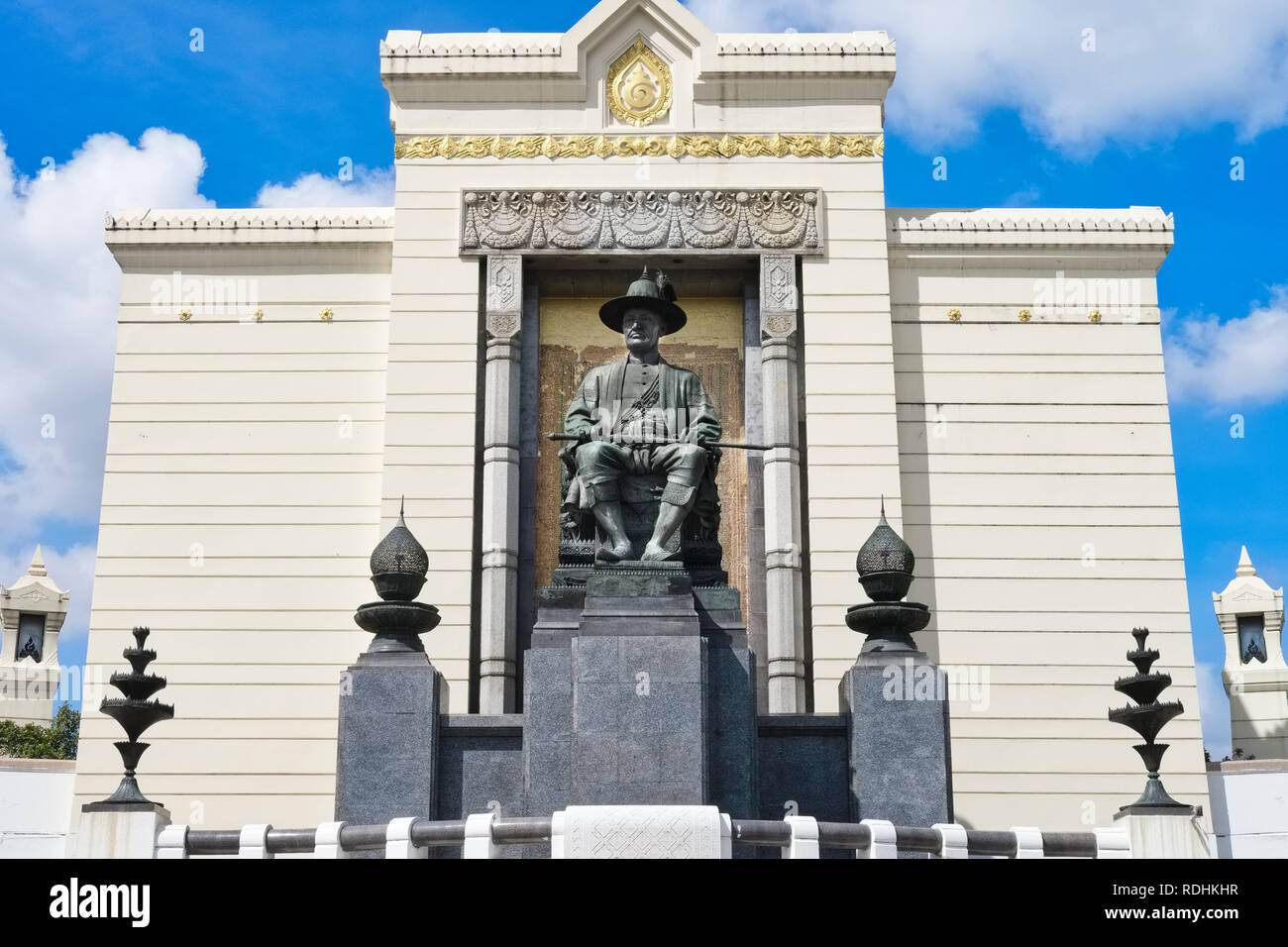 La Rama I. Monument à Pak Klong Talaat / zone Pahurat, Bangkok, Thaïlande, représentant le roi Phra Phutthayotfa Chulalok Thaï Banque D'Images