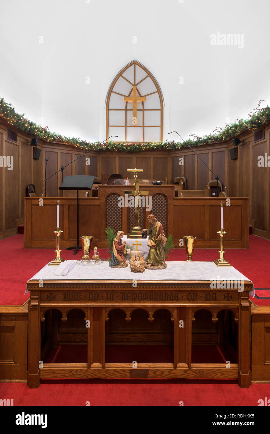 L'intérieur du sanctuaire et l'autel grâce historique United Methodist Church (ouvert en 1887) à Saint Augustine, Floride Banque D'Images