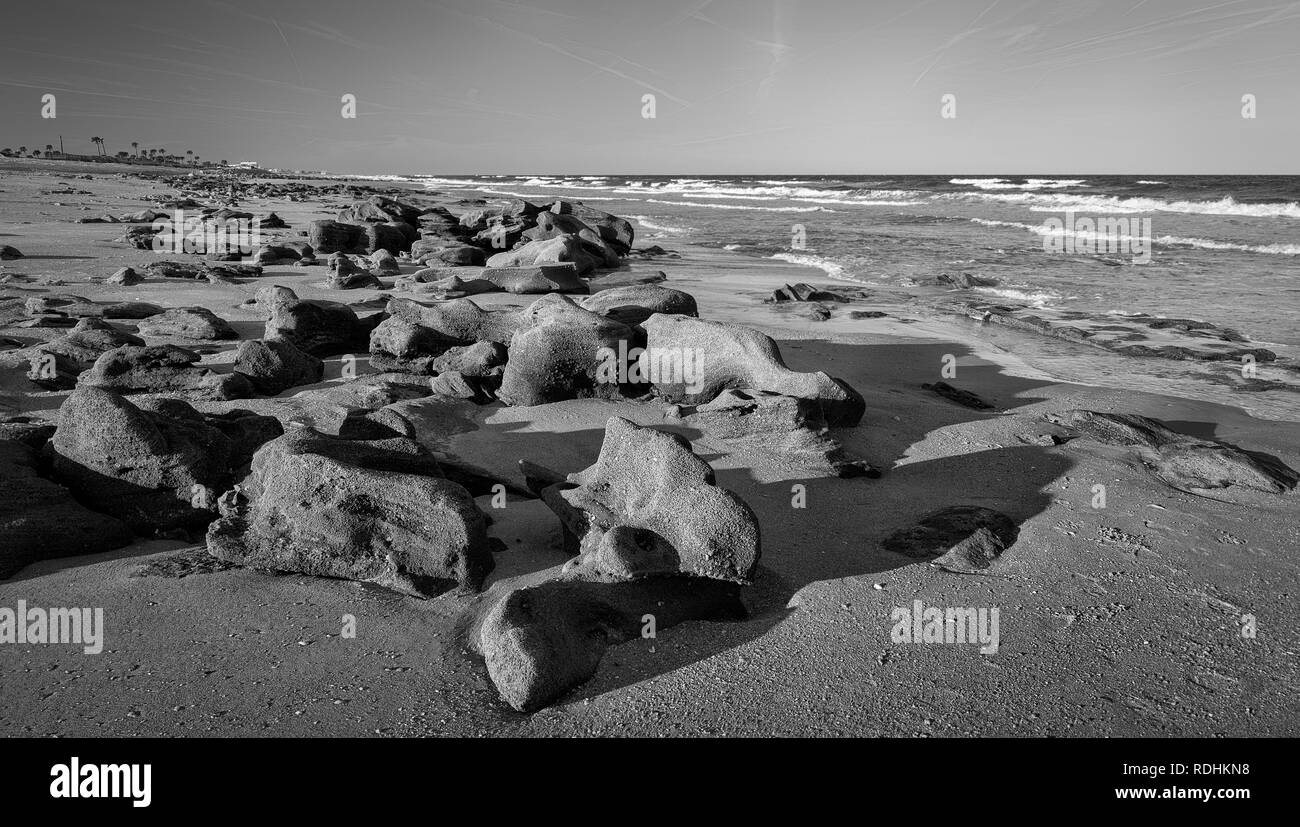 Sur l'affleurement de Coquina Marineland Beach à la rivière pour préserver la mer à Palm Coast, en Floride Banque D'Images