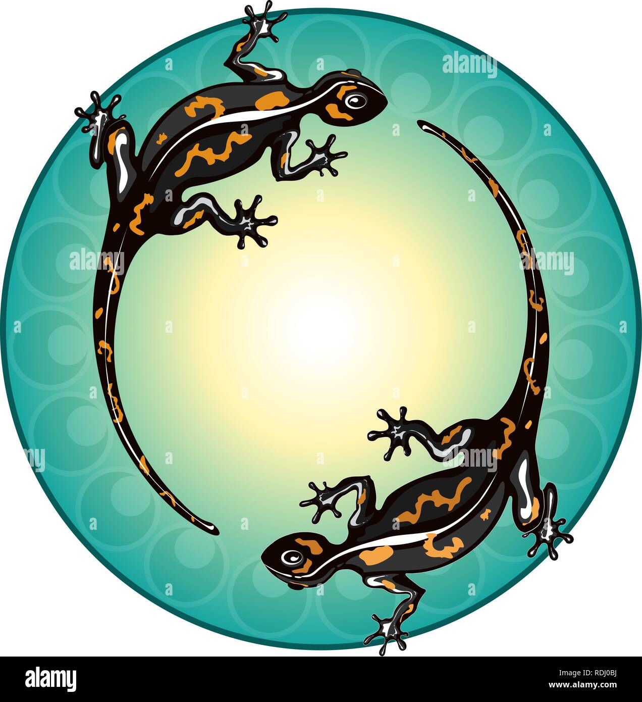 Les salamandres rendez-vous dans un cercle. Cercle vert, le motif. Illustration de Vecteur