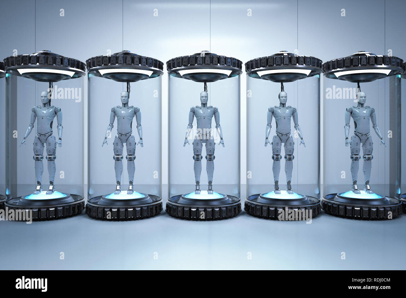 Concept de développement de l'intelligence artificielle avec rendu 3D robot en capsule de verre Banque D'Images