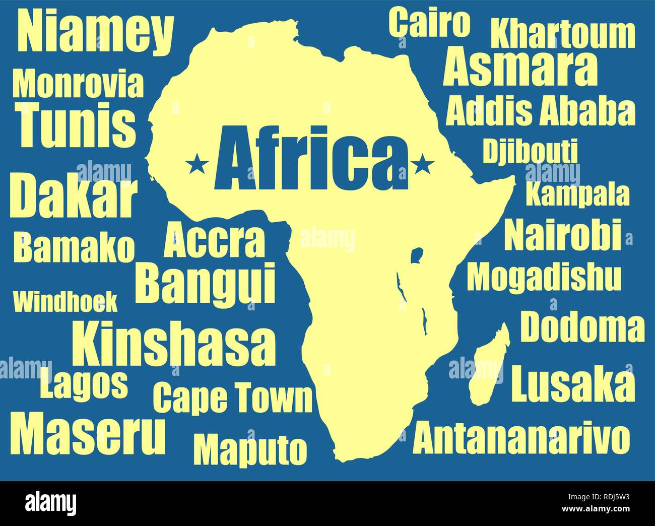 Carte vectorielle de l'Afrique jaune sur fond blanc. Illustration de Vecteur