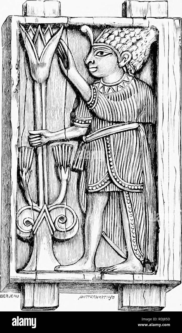 . L'homme et la bête dans l'Est de l'Ethiopie : à partir d'observations faites en Afrique de l'Est, l'Ouganda et le Soudan . Histoire naturelle ; les peuples autochtones ; de l'Ethnologie. 398 l'Est de l'ETHIOPIE corne est due à une maladie limitée à une partie de la pulpe à l'origine de l'ivoire à se former plus lentement d'un côté que de l'autre. Certaines de ces défenses spirales contiennent de grandes étendues de dentine secondaire.. Petit panneau d'ivoire en bas-relief. Monarque égyptien portant des CRD liearl.s.s, décorée avec le uneiis. Dans la main droite il tient une fleur de lotus.s^ liy tige. Stj égyptien'le : N. W. Palace, Nimi-C220300. Sculpté par Phcenician art Banque D'Images