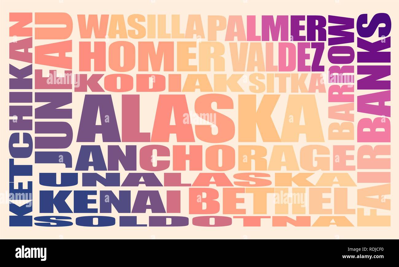 Les villes de l'état de l'Alaska Illustration de Vecteur