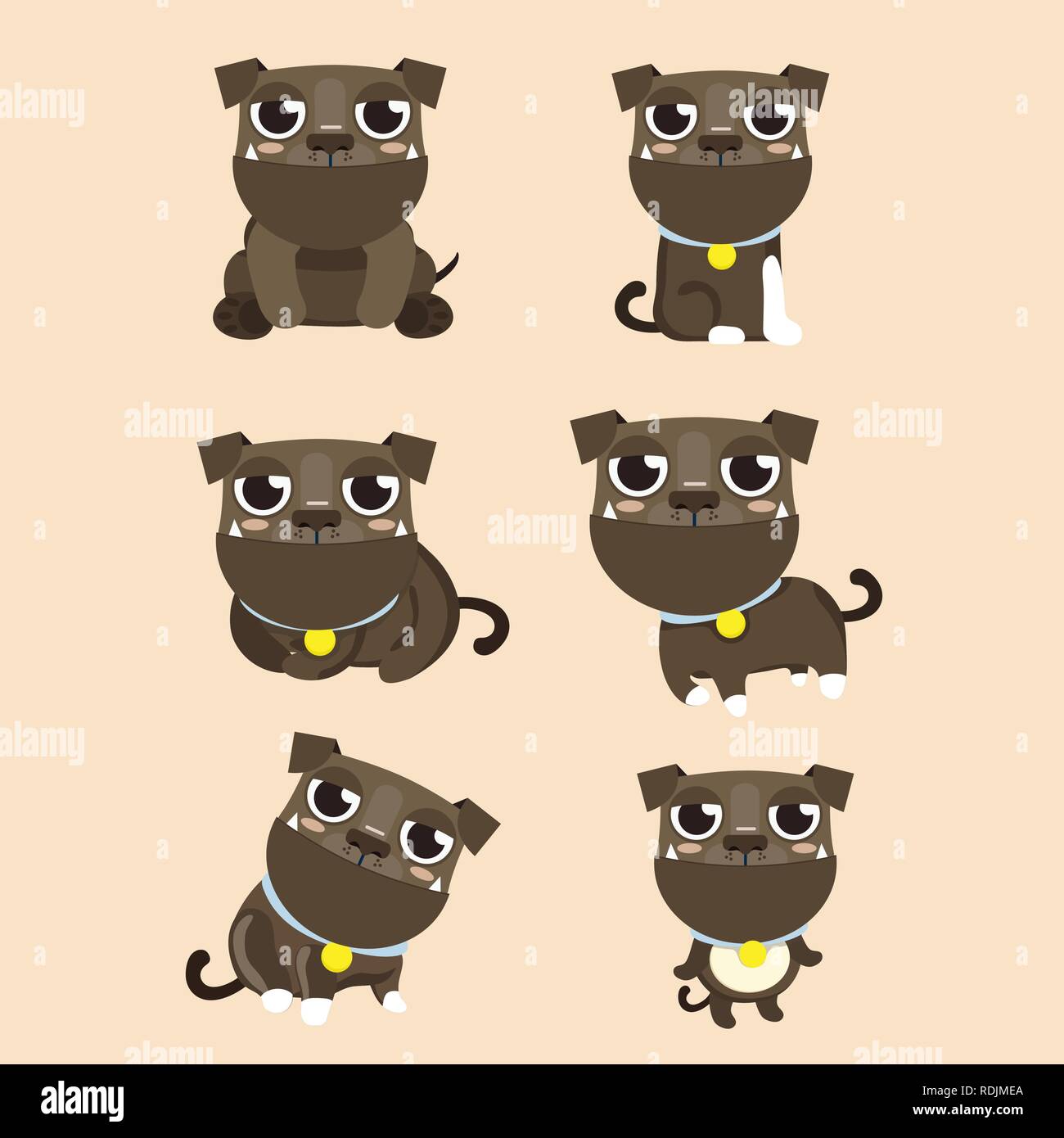 Dog American Pitbull Terrier situé dans différentes poses. Illustration de Vecteur