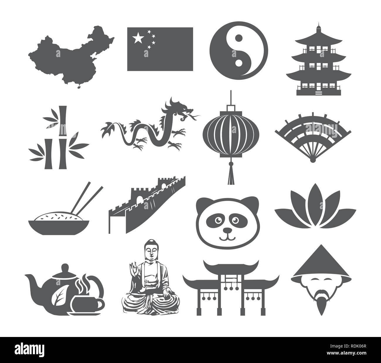 Jeu d’icônes de Chine Illustration de Vecteur
