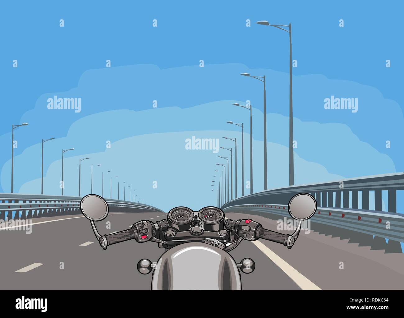 La conduite d'une moto sur une autoroute. Télévision vecteur. Illustration de Vecteur