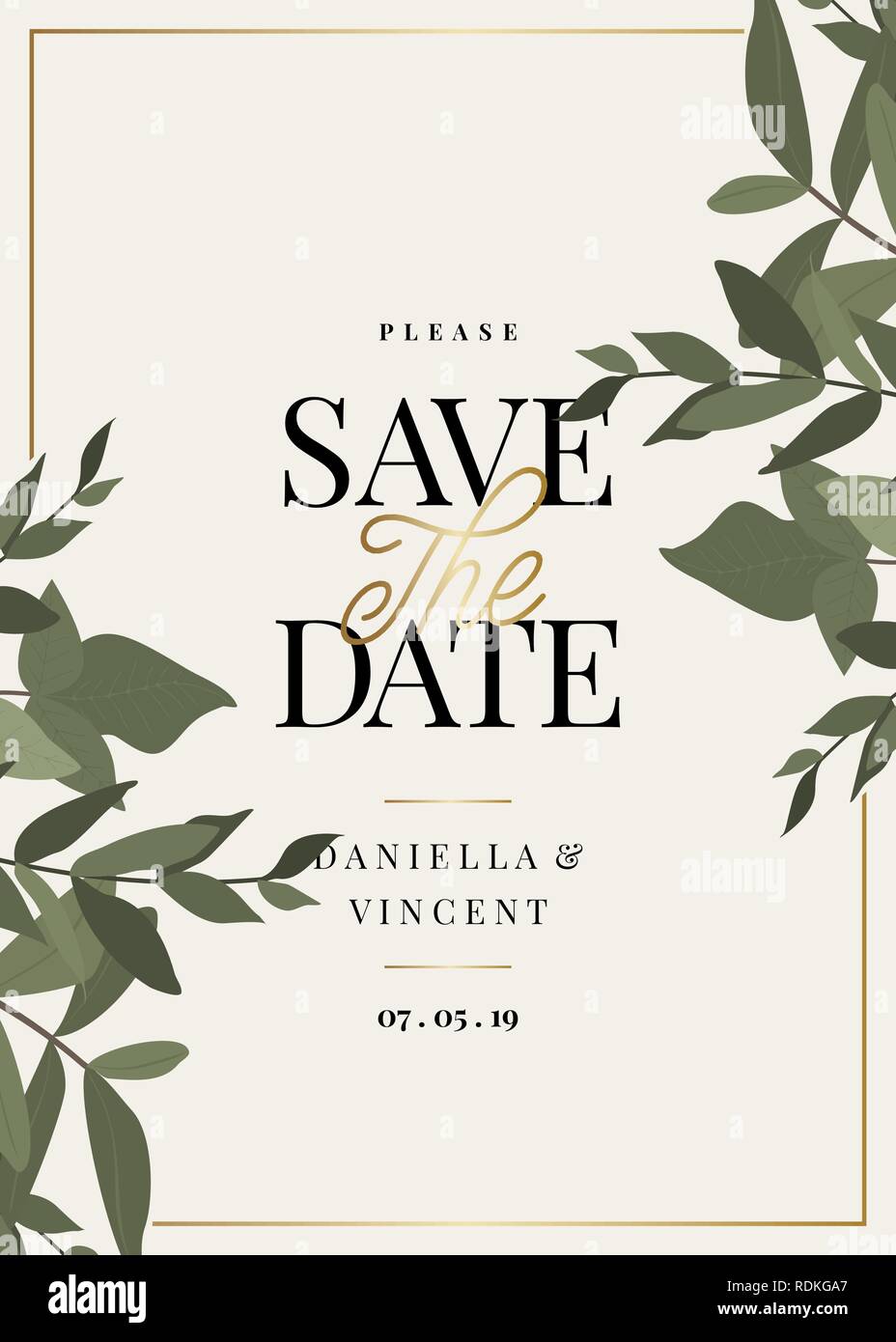 Save The Date Modele Avec Branches Eucaliptus Vert Et Un Exemple