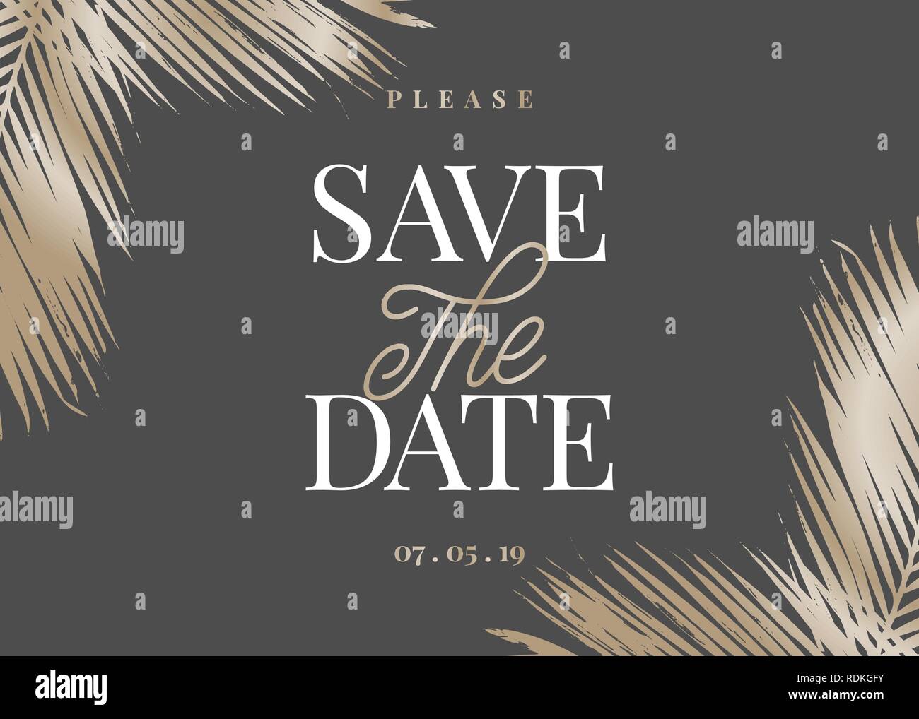 Save The Date Modele Avec Des Feuilles De Palmier D Or Et Un
