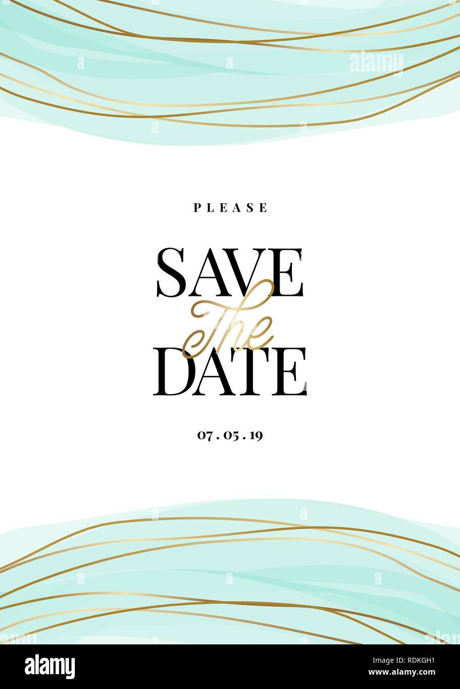 Save the Date modèle avec golden et décoration turquoise clair et un ...