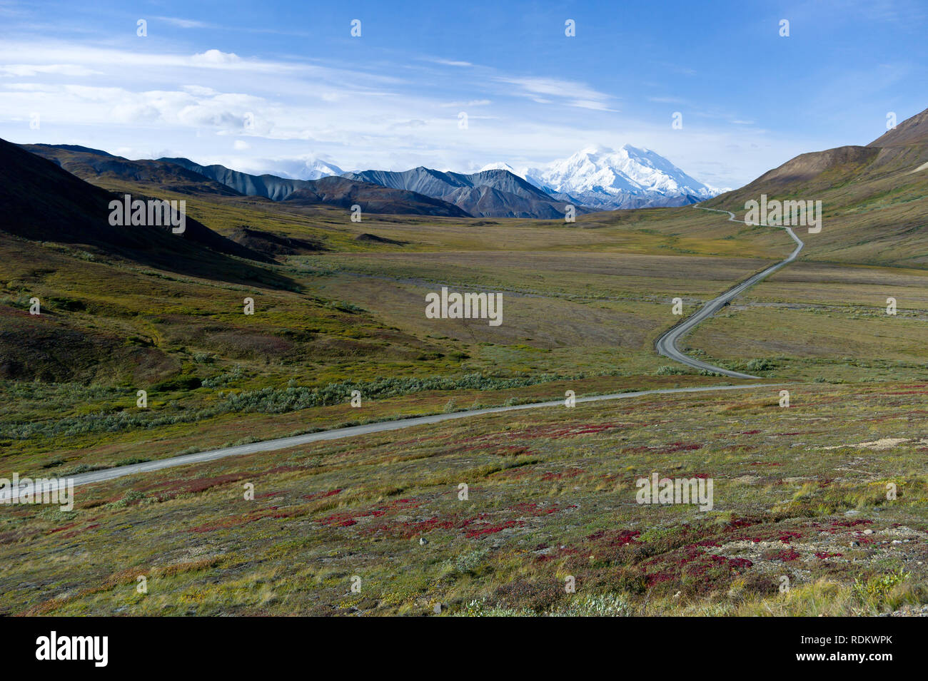Alaska's Mount McKinley est le plus haut sommet de l'Amérique du Nord à 20 320 pieds de haut, et constitue le point culminant d'une visite à Denali National Park et préserver. Banque D'Images