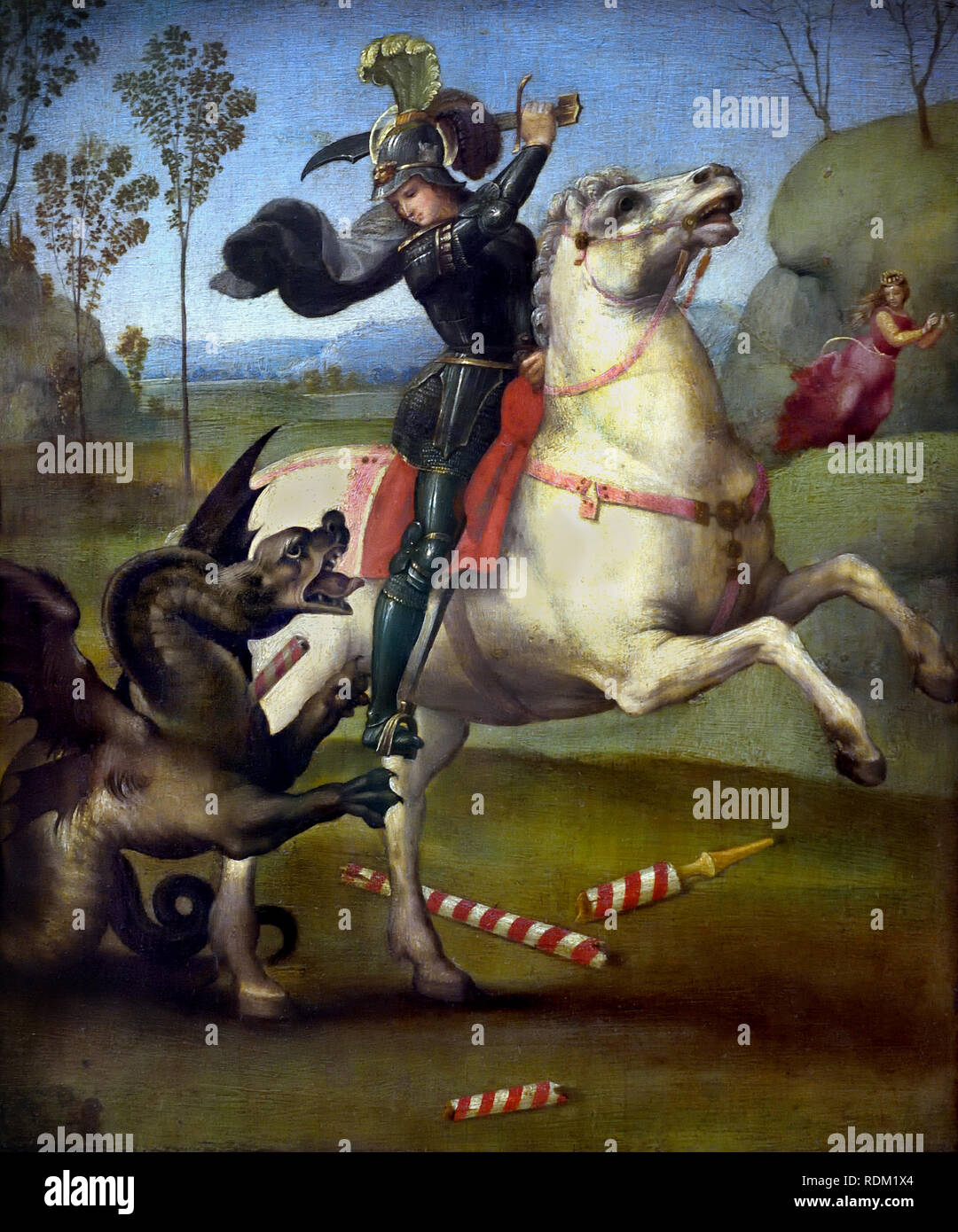 Saint Georges ou Saint Georges et le Dragon par Raphael - Raffaello Sanzio da Urbino 1483 -1520 est un peintre italien et architecte de la Haute Renaissance Italie Banque D'Images