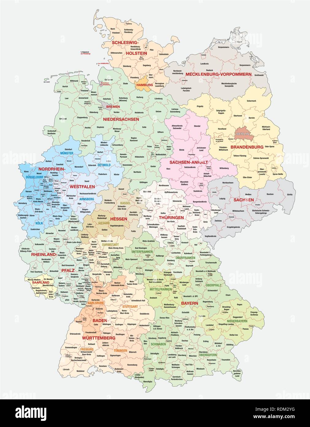 Carte vectorielle administrative et politique de l'Allemagne, nouvelle version 2019 Illustration de Vecteur