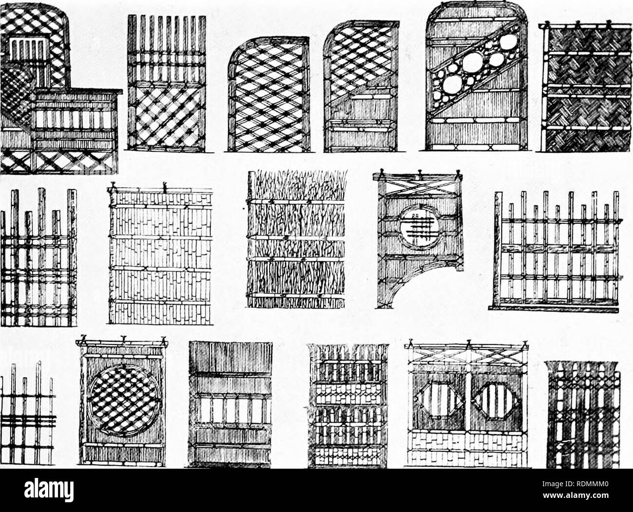 . Jardins Japonais et européen ; documents à lire avant l'Institut américain des architectes ... Jardins, jardins. Jardins Japonais et européen, mais pas de pierre de taille est introduit dans ce style de jardin. Deux pines, shrulos, et un groupe de plantes sont toute la végétation nécessaire dans le jardin. Ces, ainsi que quelques plantes de l'eau, servir à couvrir un bien rustique. Un grand "Snow-stone- lant " constitue également une partie de ce groupe. Dans le coin de l'avant-plan à l'ouest montre un bassin d'eau, une vidange, et un écran de clôture. Un boîtier en bambou de nature simple encercle le jardin.. Jardin Banque D'Images