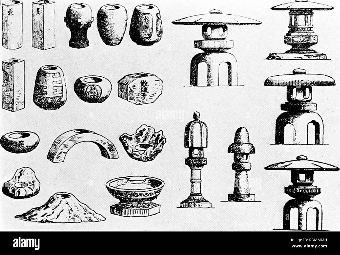 . Jardins Japonais et européen ; documents à lire avant l'Institut américain des architectes ... Jardins, jardins. Lanternes de jardin. Lanternes et bassins à l'eau 149. Veuillez noter que ces images sont extraites de la page numérisée des images qui peuvent avoir été retouchées numériquement pour plus de lisibilité - coloration et l'aspect de ces illustrations ne peut pas parfaitement ressembler à l'œuvre originale.. Brown, Glenn, 1854-1932 ; Hamlin, A. D. F. (Alfred Dwight Foster), 1855-1926 ; Sturgis, R. Clipston Clipston (Richard), 1860-1951 ; Howard, John Galen, 1864-1931 ; Honda, Kinkichiro ?, 1850-1921. Philadelphie, H. T. Coates &a Banque D'Images