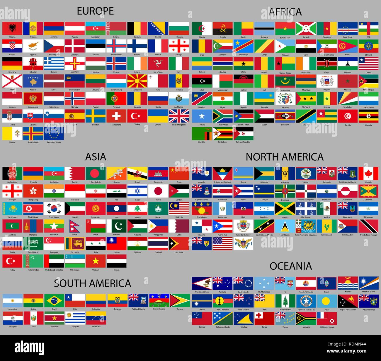 Tous les drapeaux du monde. Trier par continents Illustration de Vecteur