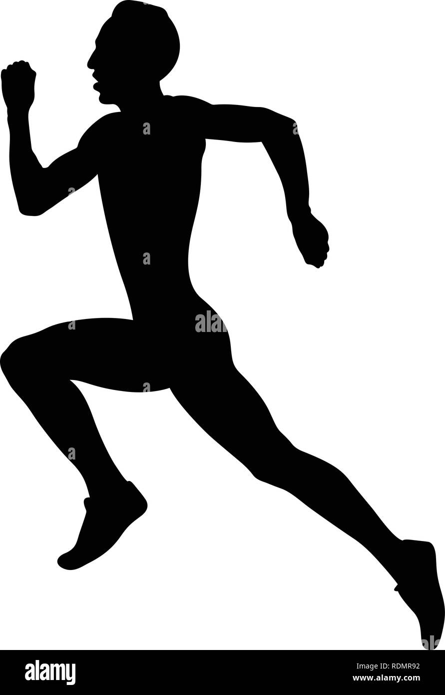 Athlète masculin piste sprint runner silhouette noire Illustration de Vecteur
