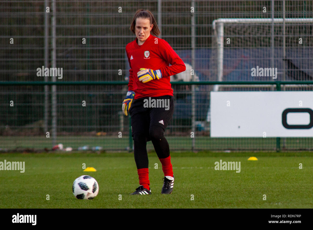 Pays de Galles gardien des femmes Laura O'Sullivan s'entraîne au Parc Dragon à Newport en avance sur leur international contre l'Italie. Lewis Mitchell/YCPD. Banque D'Images