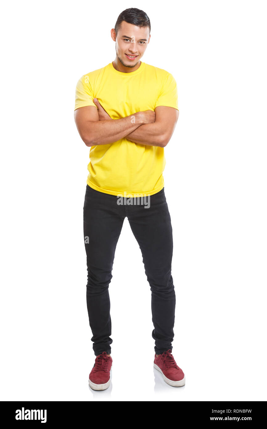 Jeune homme latin full body portrait smiling people isolé sur fond blanc Banque D'Images