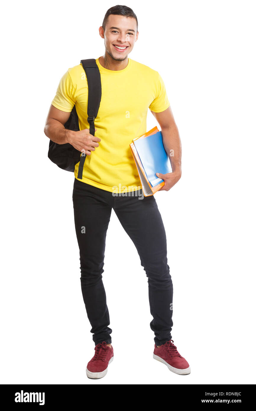 Jeune homme étudiant full body portrait smiling people isolé sur fond blanc Banque D'Images