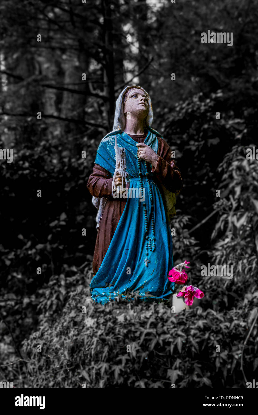 Belle Image D Une Statue De Bernadette Prier A Notre Dame De Lourdes Avec Un Fond Sombre A Vielsalm Dans Les Ardennes Belges Photo Stock Alamy