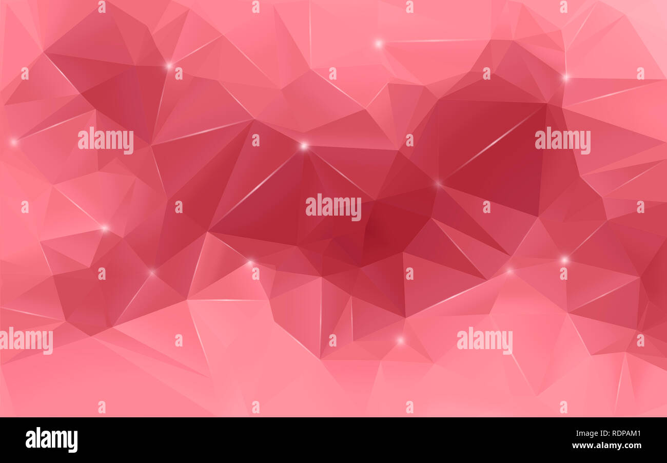 Rouge et Rose haute résolution mosaïque polygone. fond vecteur 3d abstrait lisse basse style triangulaire poly background. Banque D'Images
