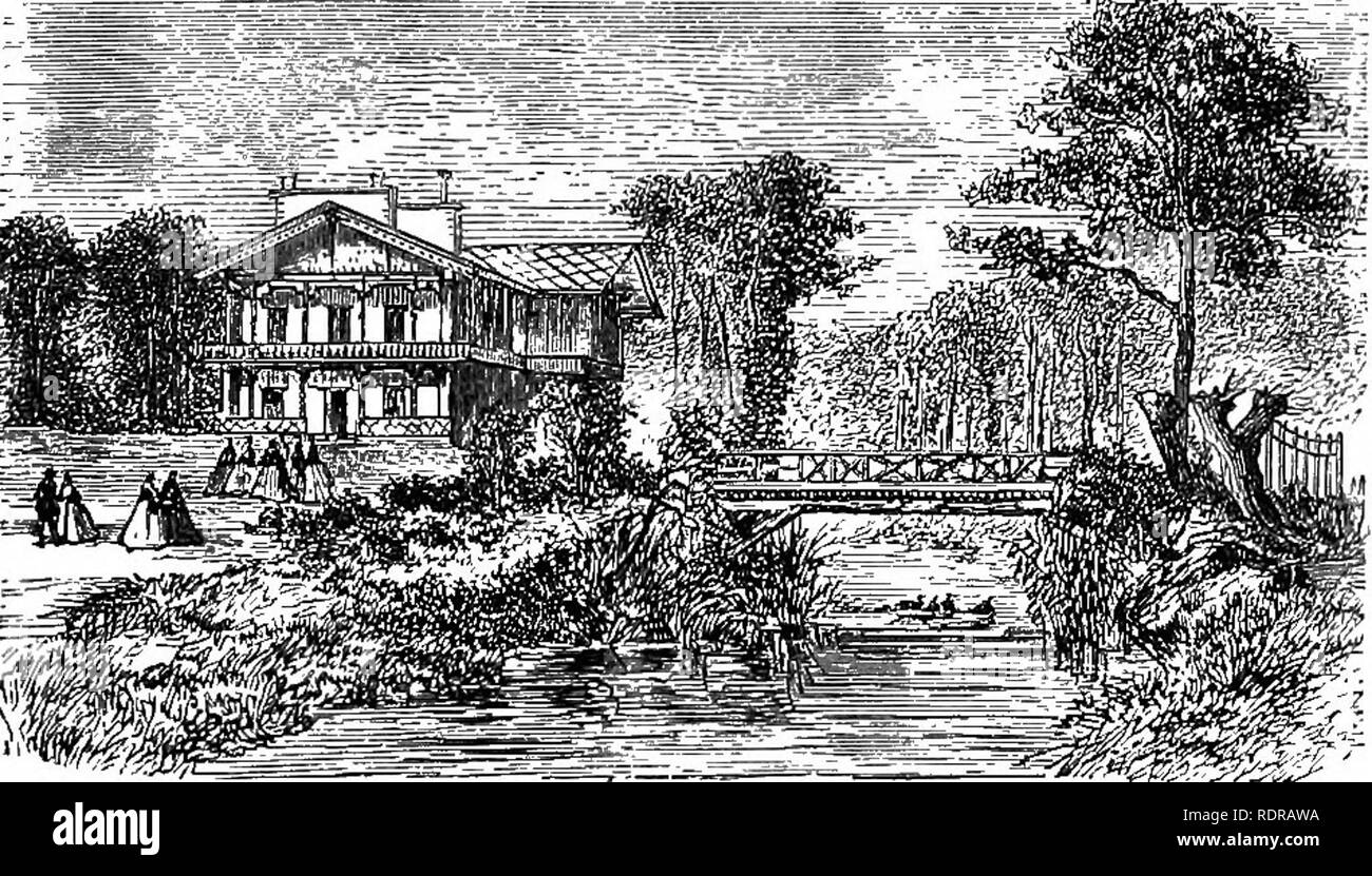 . Les parcs, promenades, &AMP ; Jardins de Paris, décrits et examinés en fonction des attentes de nos propres villes, et les jardins publics et privés. Jardins, Parcs. Le bois de Vincennes. Le 35 Lycopodium est utilisé avec l'effet de charme pour former un gazon dans la véranda, et rien ne peut mieux que le lin de Nouvelle-Zélande, et plusieurs palmiers et fougères arborescentes, planté près de la marge d'un morceau de l'eau sinueuse dans cette structure. Musa Ensete trop regardé noblement dans la même position. Ceux qui le fréquentent au cours de l'hiver, ne peut manquer d'être bien frappé avec l'effet produit par d'appoint dans la r Banque D'Images