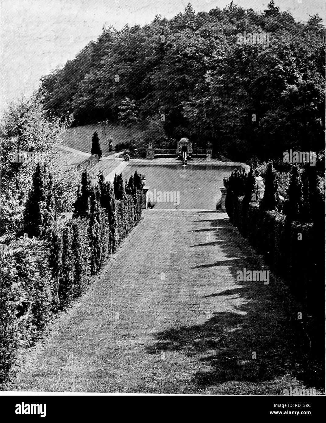 . Jardins pour les petites maisons de campagne . Jardins, l'anglais. 74 jardins pour les petites maisons de campagne. Chapitre VIII.-SUR Hillside Gardens. Lady Mary Montagu sur Digne-les escaliers terrasses-jardins en terrasses-matériaux peu coûteux-divers exemples. Pas de site donne une grande occasion pour le concepteur en tant qu'un qui descend en flèche. Si du point de vue de la maison ou le jardin, c'est un point discutable si ''il vaut mieux que la pente doit être vers le bas du nord au sud, avec une pente vers le haut ou vers le sud. En supposant que la chambre, c'est de faire face au sud, l'ancienne disposition signifie une opeii et ce dernier un enclos Banque D'Images