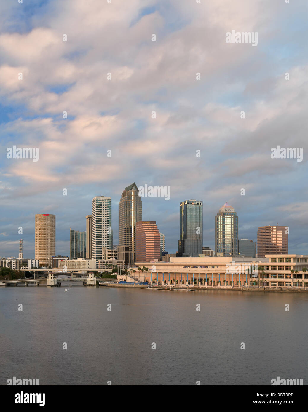 Début de soirée sur les toits de lumière au centre-ville de Tampa, à Tampa, en Floride Banque D'Images